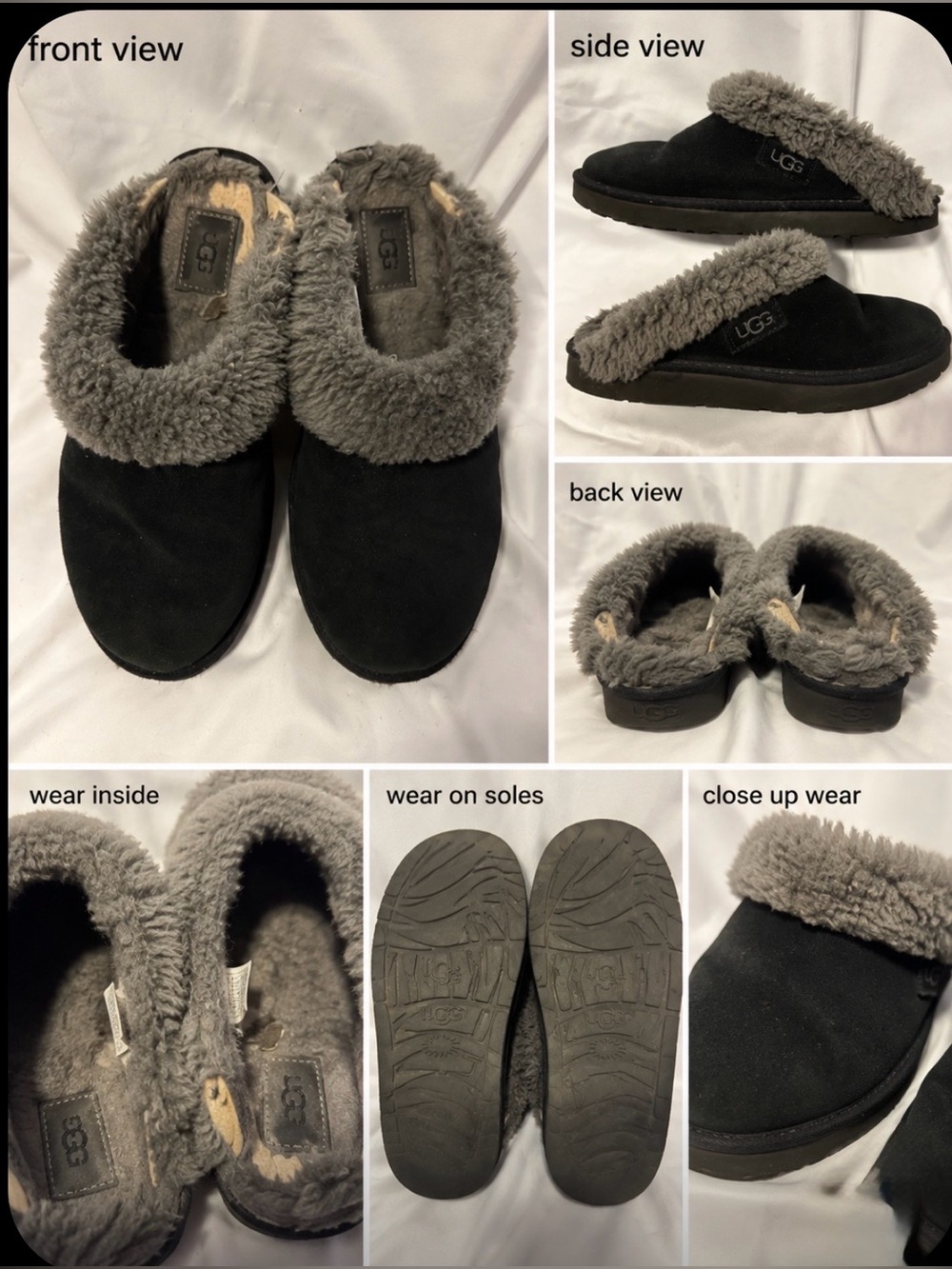 🔥 UGG Cluggete Slippers Black Grey Sz 7 with wear inside great outside